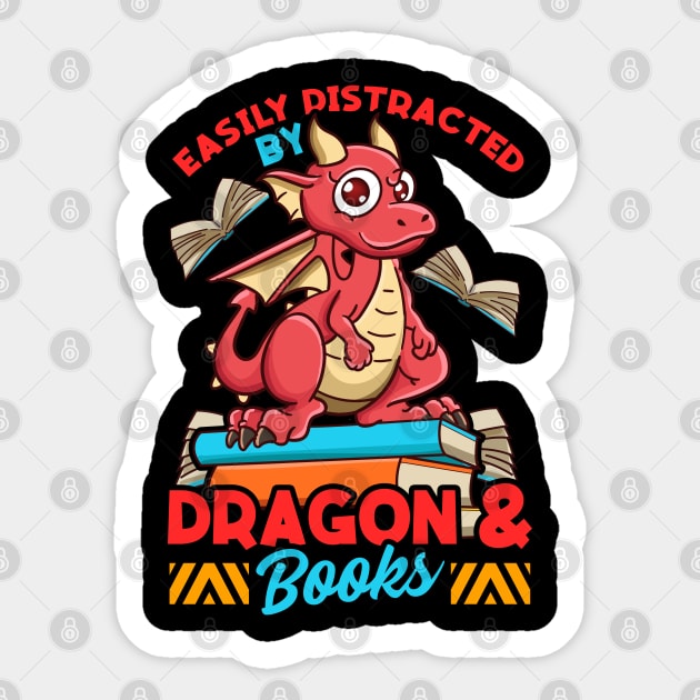 Cute Dragon And Books Nerds Gift Book Lovers Book Nerd Sticker by Proficient Tees